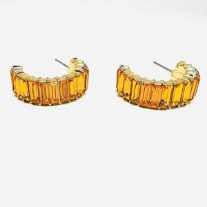 4436 NIP 1" Goldtone Autumn Cheerful Gem Pave Hoops Topaz November Birthstone